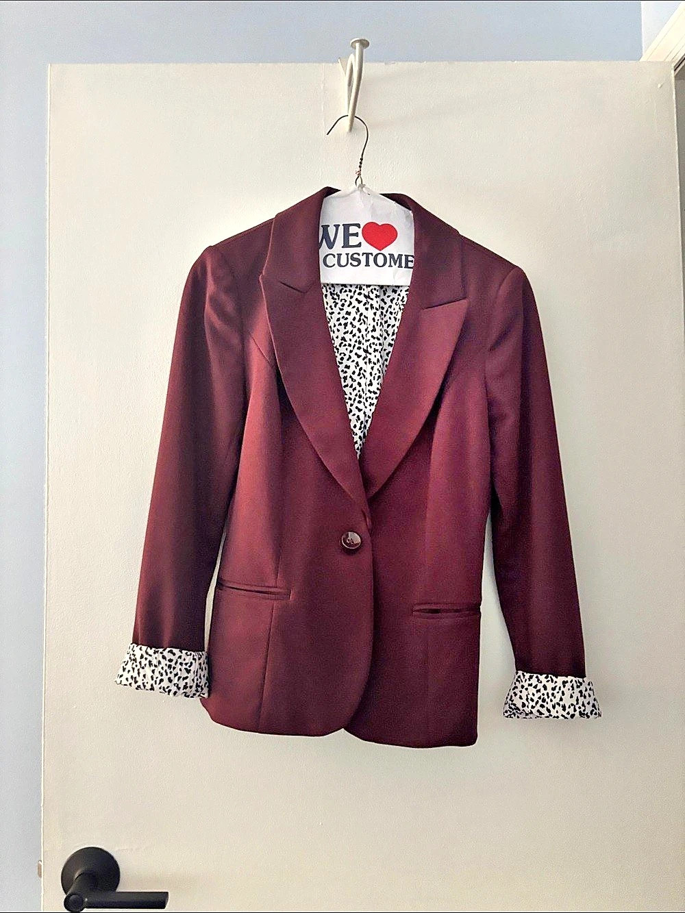 Burgundy Animal Print Cuff Blazer Like New